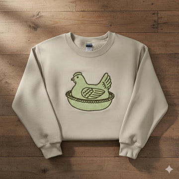 Vintage Hen | Embroidered Sweatshirt  | Gingham Appliqué